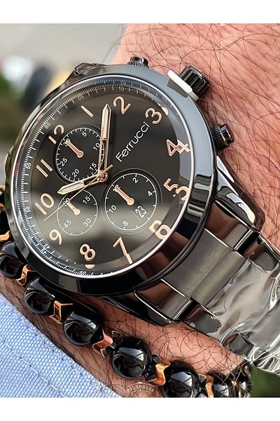 Ferrucci Brand 2 Year Warranty, Steel Strap Silver Color, Men's Wristwatch with Numbers