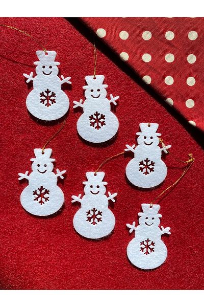 Mini Tasarım Atölyem White Snowman Felt Christmas Tree Ornament Set