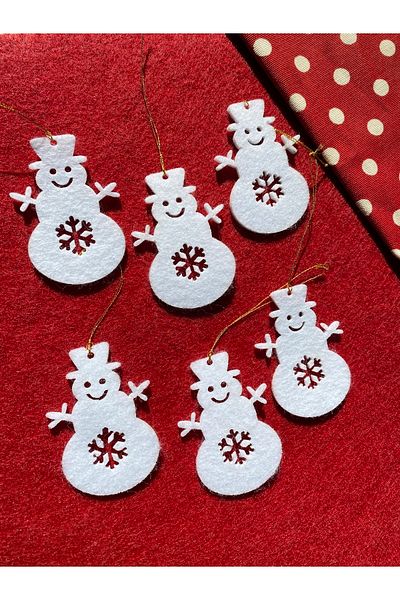 Mini Tasarım Atölyem White Snowman Felt Christmas Tree Ornament Set
