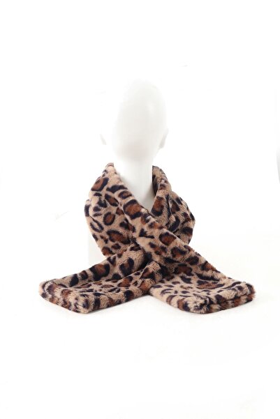 Kapin Leopar Suni Kürk Peluş Kaşkol Boyunluk Atkı