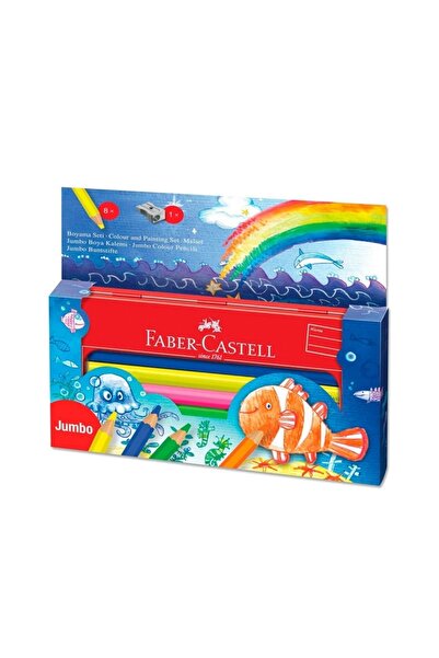 Faber Castell Jumbo Boya Kalemi Metal Kutusunda 8 Renk Kalemtraş Hediyeli