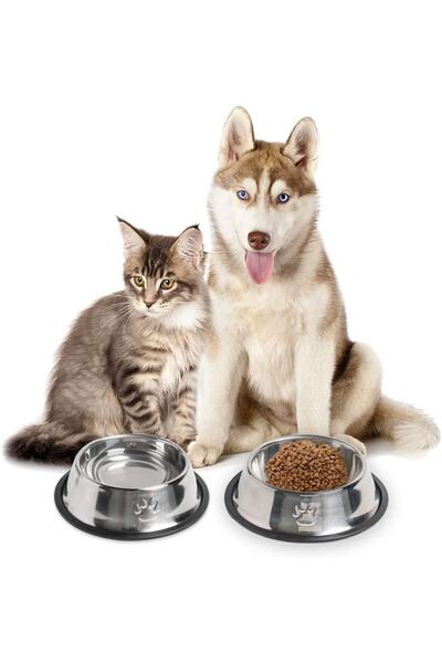 Technojet 2 Adet Metal Kedi Ve Köpek Mama Su Kabı 18 Cm