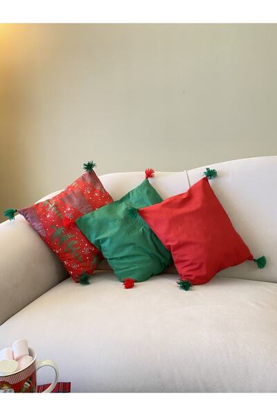 White Alamode Set de 3 perne de 40x40cm cu model de pin de culoare roșie și culoare roșie și verde