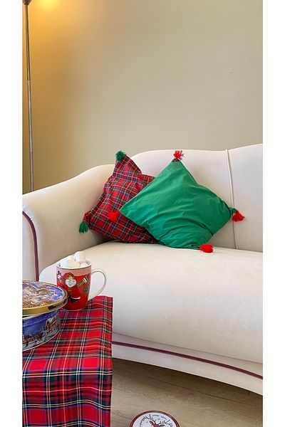 White Alamode Set de 2 perne cu model verde și carouri 40x40cm