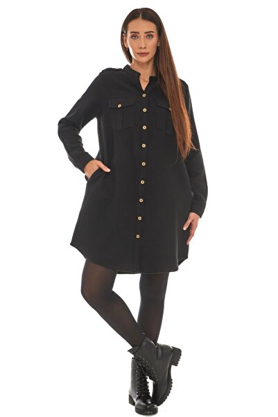 Newbutix Pazen Siyah Gömlek Elbise