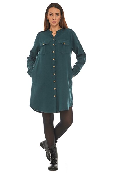 Newbutix Pazen Petrol Gömlek Elbise