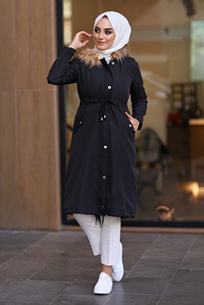 InStyle Kabát Polar 2401 s kožušinou - čierny