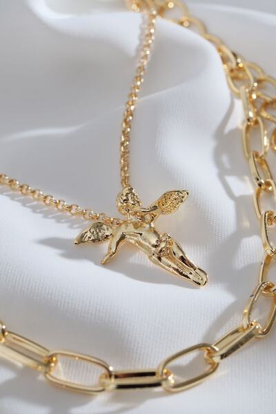 Genel Markalar 3'lü Melek Uçlu Gold Zincir Kolye