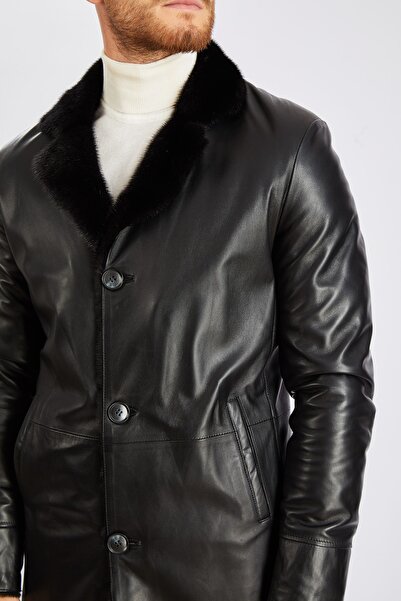 KARA DERİ Erkek Kürklü Hakiki Kuzu Derisi Trençkot