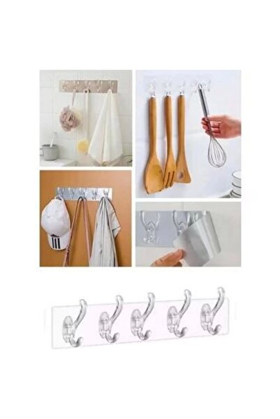 Genel Markalar Kendinden Yapışkanlı Şeffaf Askı 5'li Silikon Askı Seti