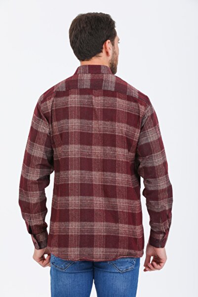 Varetta Ανδρικό μπορντό μακρυμάνικο καρό χειμερινό πουκάμισο με γιακά με κουμπιά