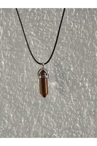 Gena stone Tiger Eye Natural Stone Pandule Necklace - Nail Model Natural Stone Necklace - Cord String Necklace
