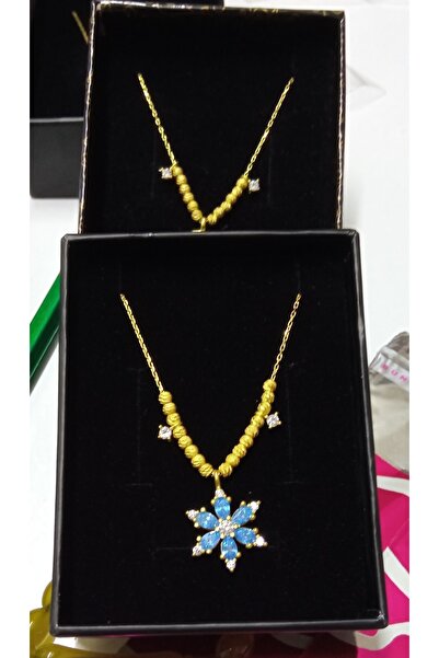 Bilsen Store 925 Ayar Gümüş Zincirli Altın Kaplama Dorika Toplu Akuamarin Taş...
