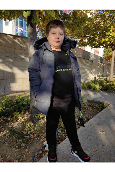 MODA ARPOL 9-16 Yaş Içi Polar Kapüşonu Tüylü Erkek Çocuk Kalın Mont