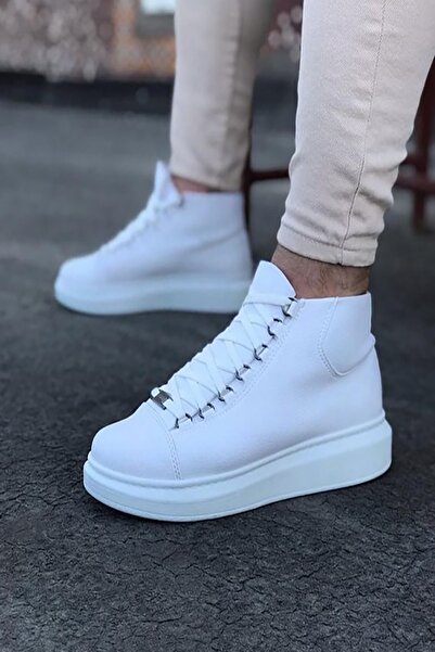 Mida Shoes White Leather High Sole Sports Men's Boots