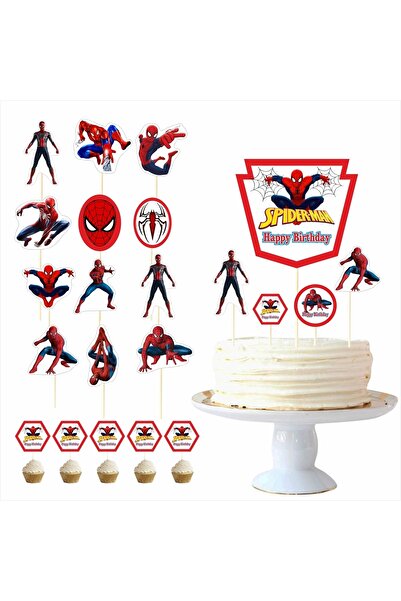 SİYAH PARTİ EVİ Spiderman Doğum Günü Pasta Süsü Kürdan Seti