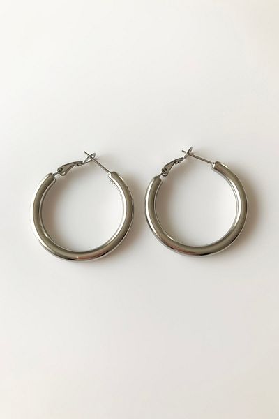SilverStone Women's Silver Color Thick Steel Hoop Earrings