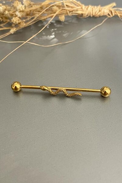 Jaida Moda Unisex Gold Yılan Figürlü Çelik Industrial Köprü Piercing 38 Mm
