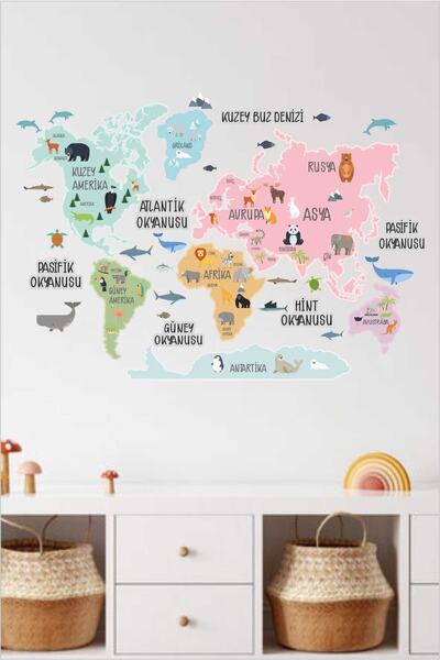 Grafikup World Map Kids Room Wall Sticker