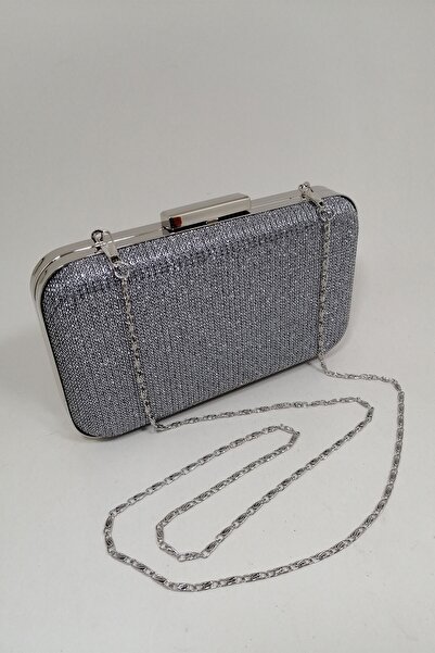 PARKTAN Gümüş Simli Abiye Clutch Portföy Çanta