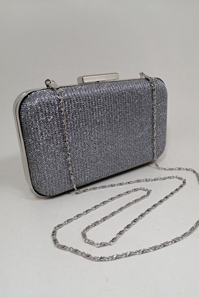 PARKTAN Gümüş Simli Abiye Clutch Portföy Çanta