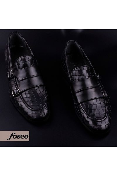Fosco Ανδρικά παπούτσια από γνήσιο δέρμα μαύρα κλασικά με ζώνη