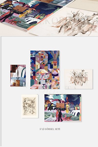 HOME DEKORİSTA Çerçevesiz Vintage 5'li Poster Seti, Galeri Duvarı, Sanatsal Baskı Resim