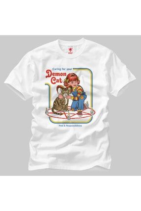 Built By Crazy Caring For Your Demon Cat Unisex Ti rt Fiyat