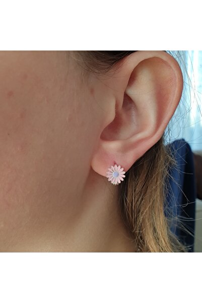 MAGRİB Pembe Ve Mor Renkli Papatyalı Gümüş Çocuk Küpesi