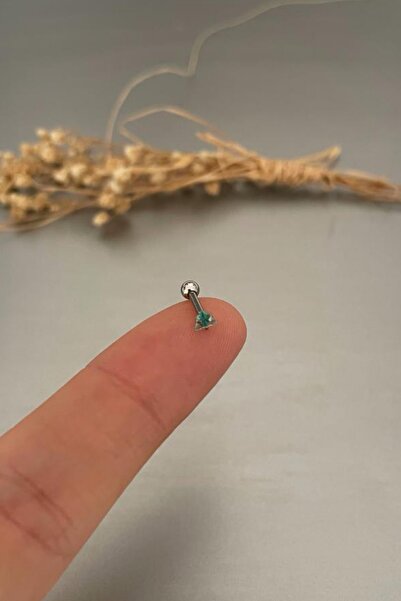 Jaida Moda Unisex Gümüş Renk Üçgen Zirkon Taşlı Tragus Helix Piercing 6mm