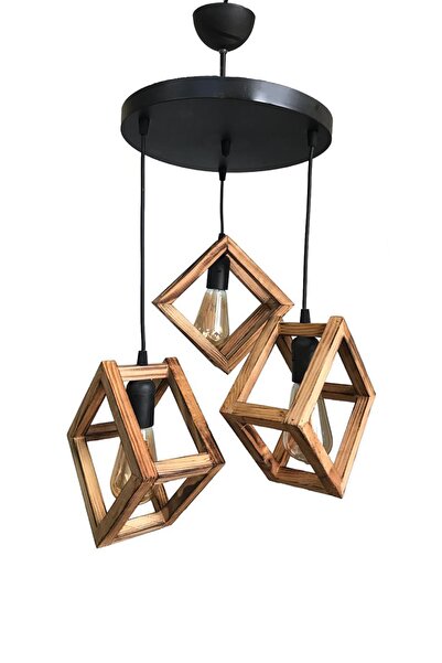 Evimdesign Country Doğal Ahşap Naturel Stella 3 lü Sarkıt Avize