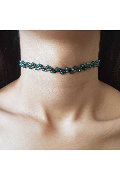 Handmade By HLY El Yapımı Bakır-yeşil Kristal Detaylı Bahar Dalı Choker