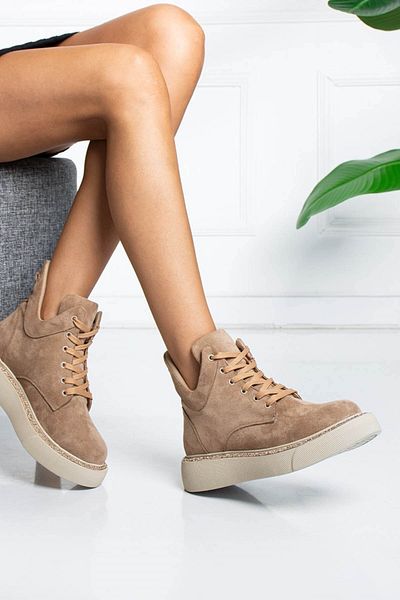 Stilbagshoes Bocanci de damă din piele intoarsa cu siret Liz Stone Mink