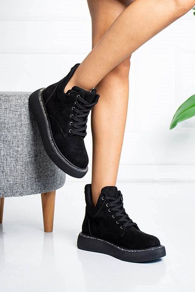 Stilbagshoes Bocanci de damă Liz Stone, cu șireturi, din piele intoarsa, negru