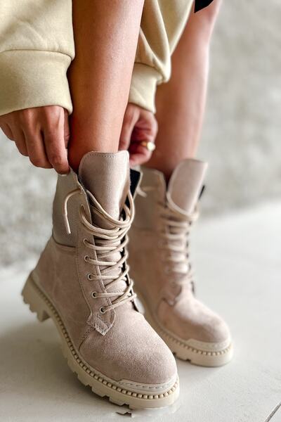 Shoebutik Béžové semišové dámské kozačky