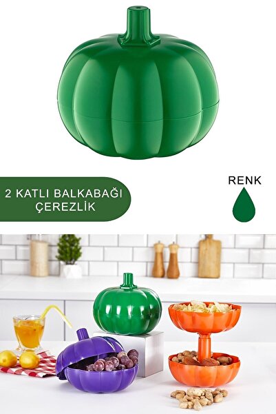 Poomy Pumpkin Presentation Holder / Green Large Practical Snack Bowl with 2 L...