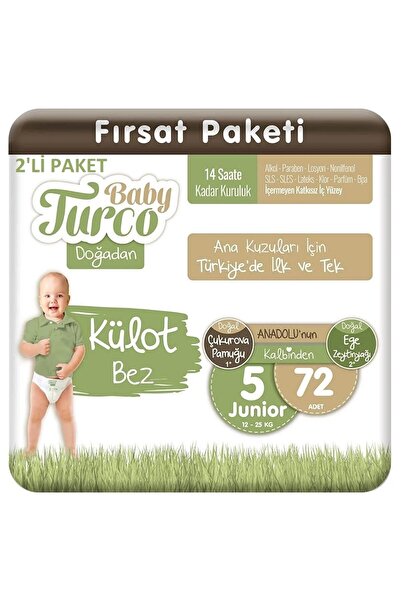 Baby Turco Doğadan حفاضات داخلية مقاس 5 جونيور 2 عبوة 144 قطعة