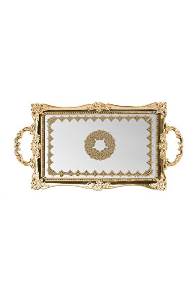Sembol Blanca Altın Varaklı Içi Cam Akrilik Tepsi 52x27cm Tray-202a