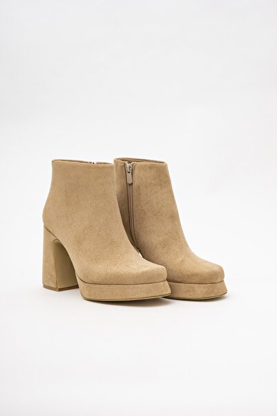AYAKKABI PRENSİ Bot & Bootie Camel Suet Kadın Klasik Topuklu Ayakkabı, Topuklu