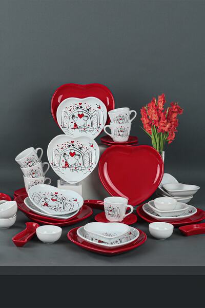 Keramika Keyfi Aşk Kahvaltı Takımı 42 Parça 6 Kişilik