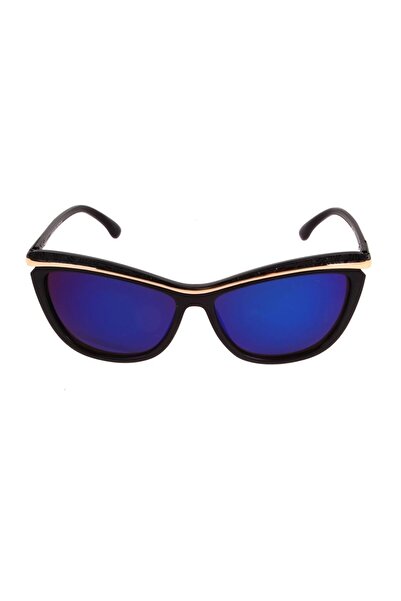 Angel Eyes Women's Sunglasses Cat Eyes Design Black Frame Blue Mirrored Glass