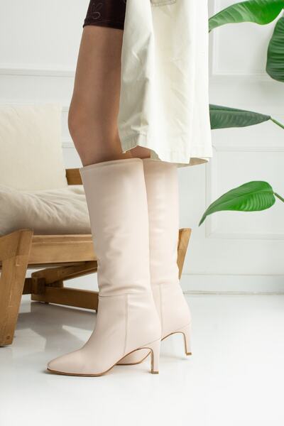 Nstil Καθημερινές γυναικείες ψηλοτάκουνες, αντιολισθητικές σόλα, μπότες χωρίς φερμουάρ με επένδυση από φλις 223