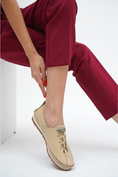 Deripabuc Genuine Leather New Beige Women's Leather Ballerinas Dp16-0051