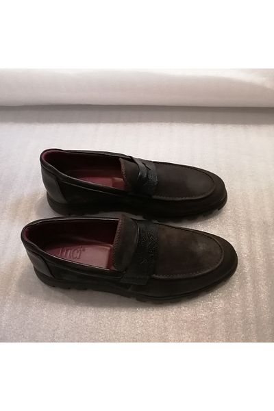 İnci Men's Genuine Suede Antique Waxed Printed Leather Banded Eva Lightweight Thick Sole Loafer Shoes