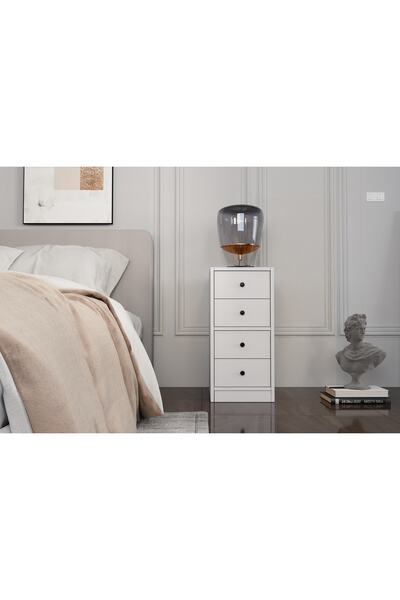 Nettrends Dört Çekmeceli Beyaz Komodin Çıtasız Kmd-1039-ç