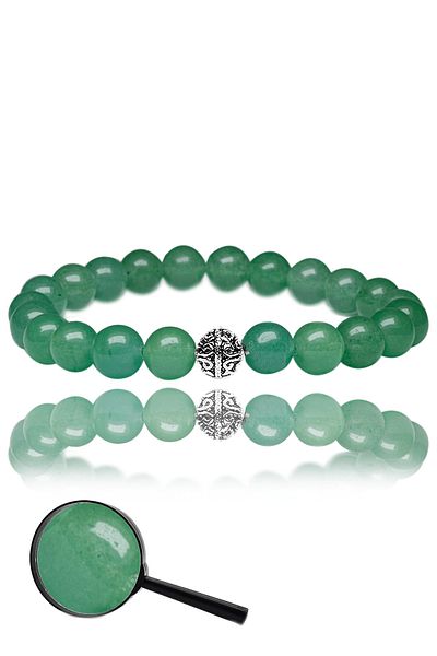 Tesbih Atölyesi Certified AAA+ Real Aventurine Stone Bracelet - Silver Apparatus