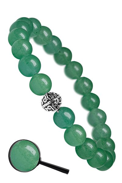 Tesbih Atölyesi Certified AAA+ Real Aventurine Stone Bracelet - Silver Apparatus