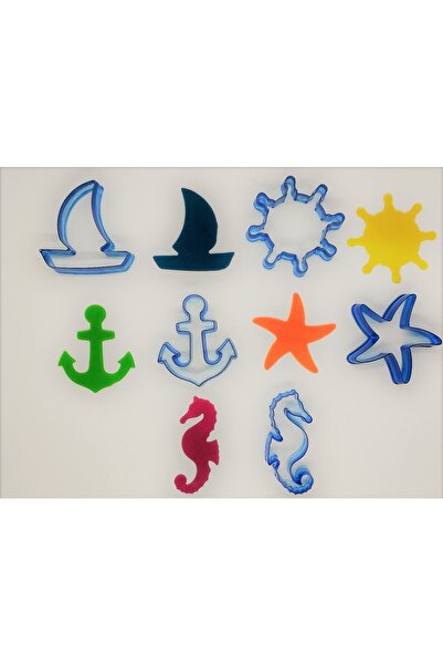 AGN STORE مجموعة قوالب كوكيز كوبات من البولي كربونات مكونة من 5 قطع ذات طابع بحري - مركب شراعي، دفة، مرساة، نجم البحر، فرس البحر