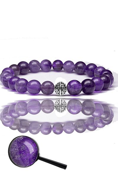 Tesbih Atölyesi Certified Real Amethyst Stone Bracelet - With Silver Device