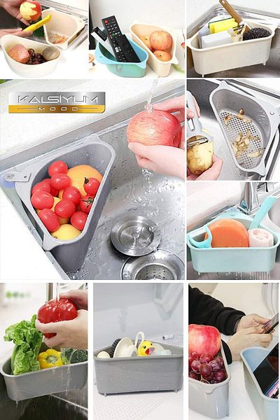 Kalsiyum Mood Kitchen Triangle Sink Strainer Fruit Vegetable Washing Strainer Sponge Rack Organizer Basket Suction Cup Apparatus